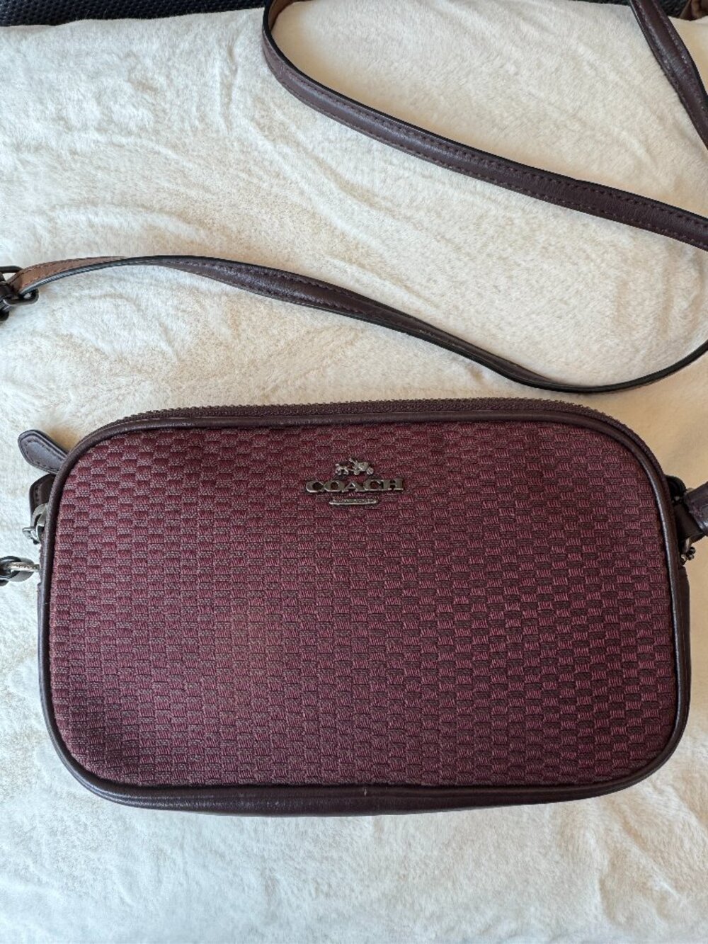 Coach F87217 Double Zip Mini Crossbody Pouch Jacquard & Leather